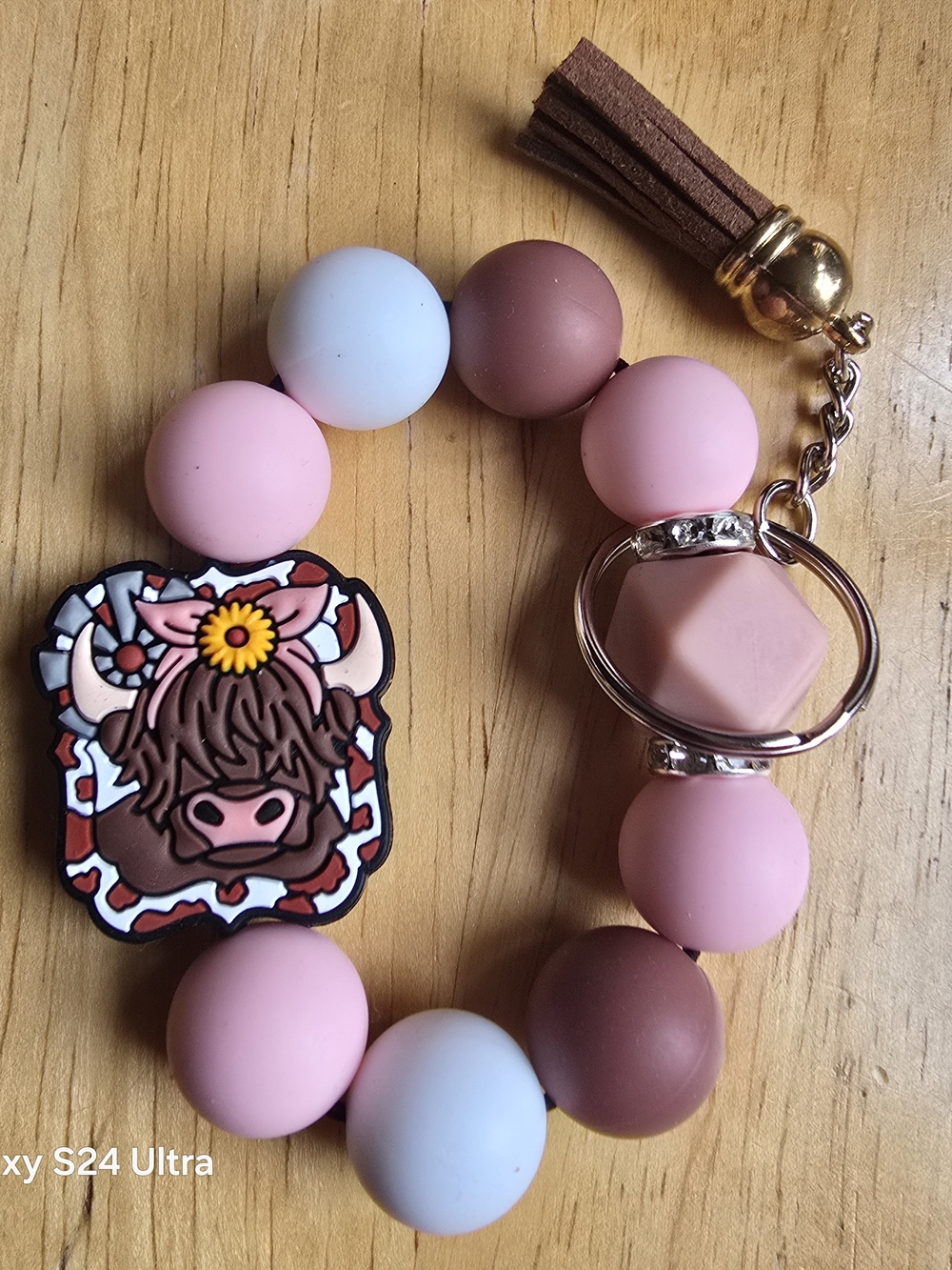 Silicone Bead Keychain Wristlet - Pink/Mauve/Light Blue
